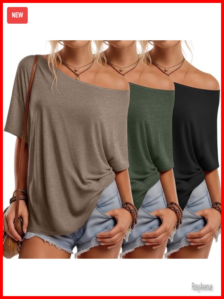 3 Pack Oversized Off Shoulder Tops Half Sleeve Casual Loose Tees Tunic